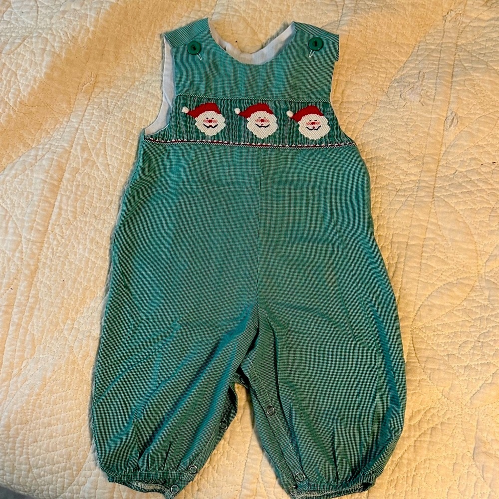 Kids Teal Overalls with Santa Design